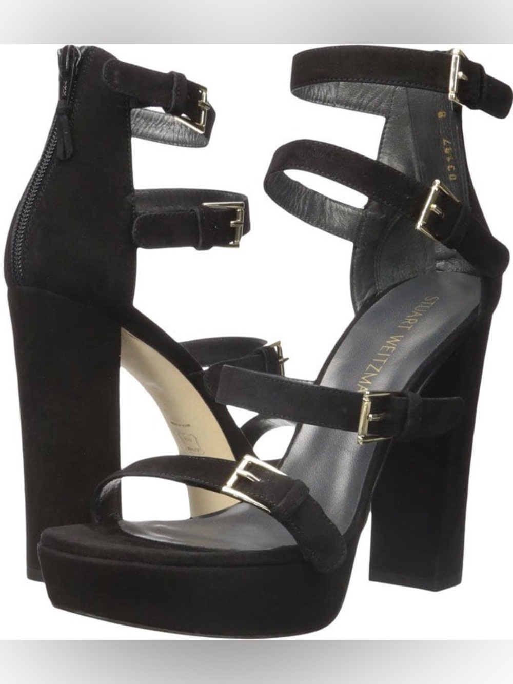 Stuart Weitzman platform black buckle heels size 8